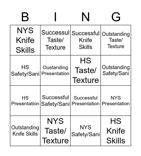 Rubric Bingo Card