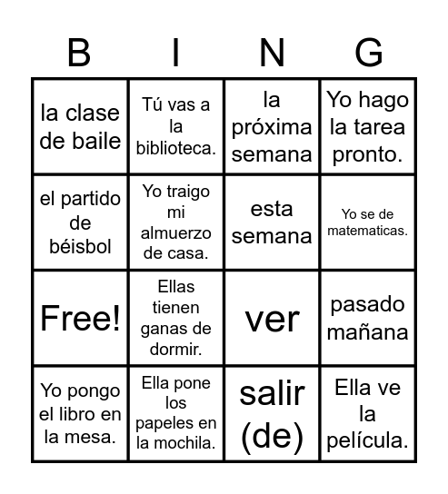 Talking About Plans- Span 1 Capítulo 4 Bingo Card