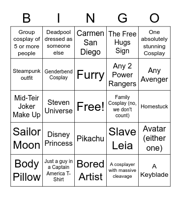 Phoenix Comicon 2023 Bingo Card