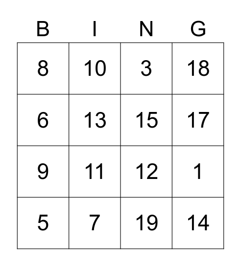 Number BINGO! Bingo Card