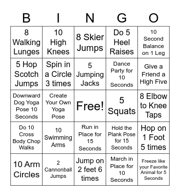 Summer Movement Bingo! Bingo Card