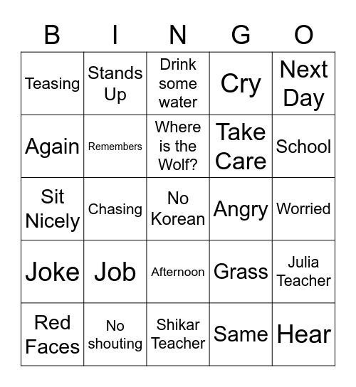 DSB2 LEsson 13 Bingo Card