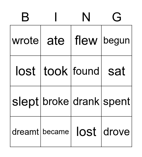 pst simple verbs Bingo Card
