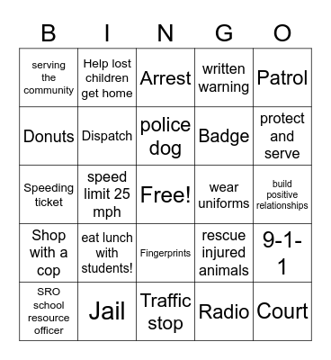 Police Officer Bingo Card