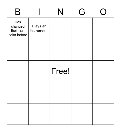 Hobbies Bingo Card