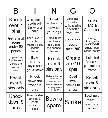 Bowling Bingo Card