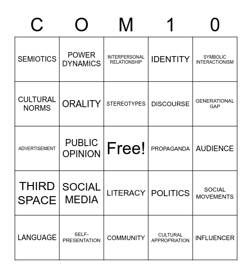 COMM 10 BINGO Card