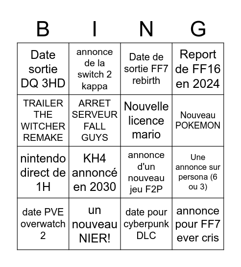 Untitled Bingo Card