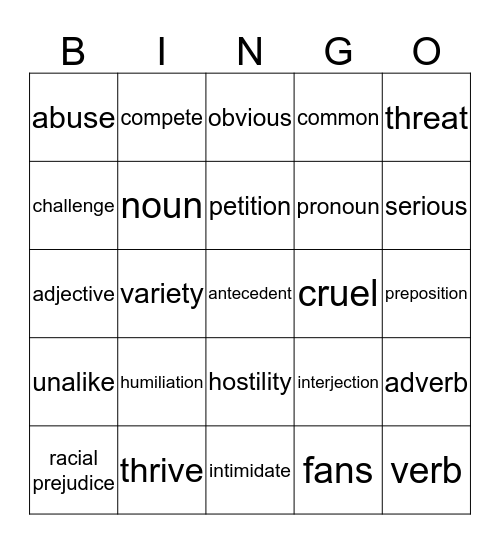 Belonging---vocabulary Bingo Card