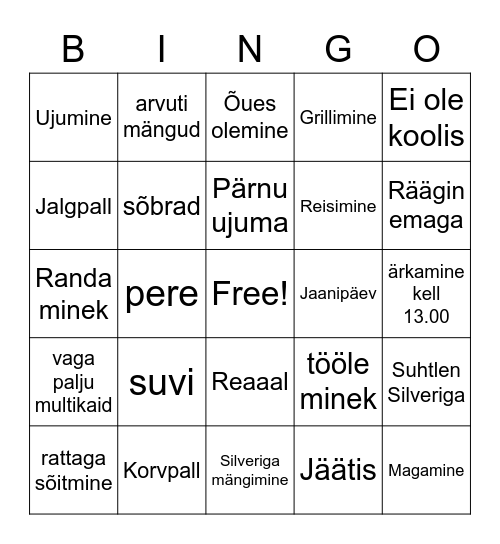 papapa parim suvii Bingo Card