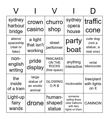 V I V I D Bingo Card
