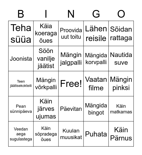 Minu suve bingo Card