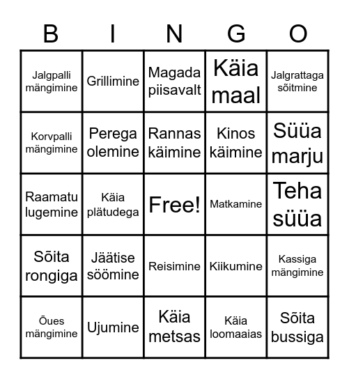 Minu suve bingo Card