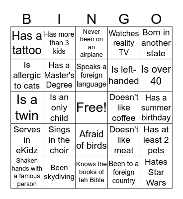 Connect Group Bingo Card