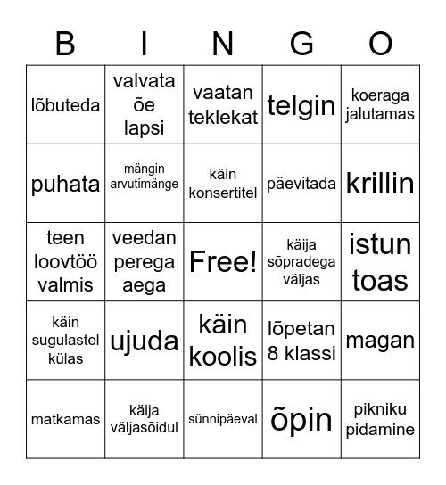 Suve bingo Card