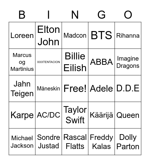 Musikkbingo! Bingo Card