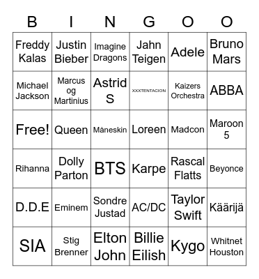 Musikkbingo! Bingo Card
