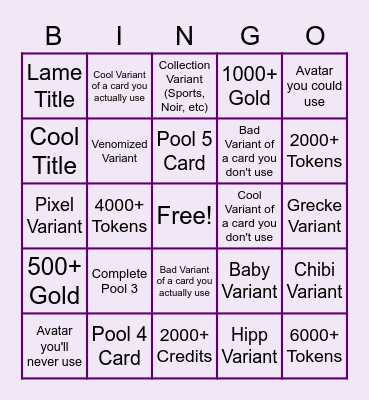 Marvel Snap post-patch Cache Opening! Bingo Card
