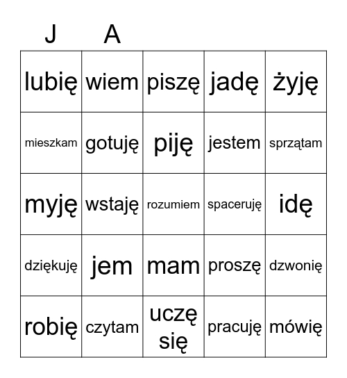 Co ja robię? Bingo Card