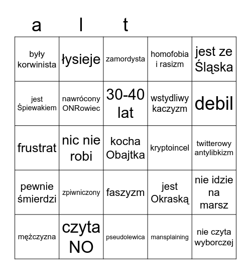 altleft bingo Card
