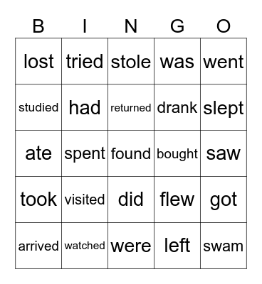 Past simple' verbs Bingo Card