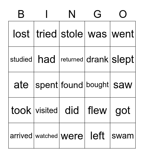 Past simple' verbs Bingo Card