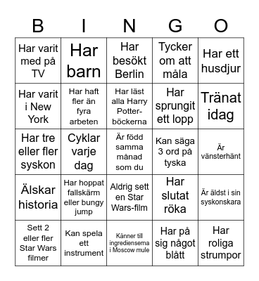 Hitta någon som Bingo Card
