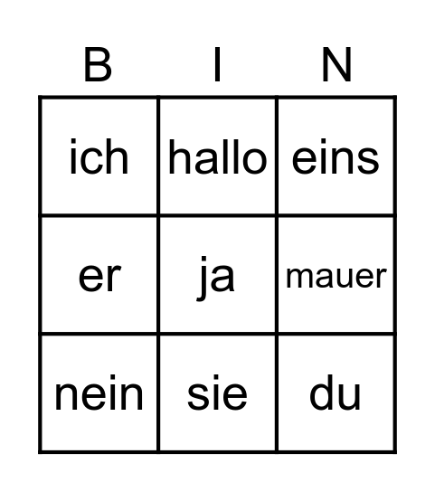 prøve Bingo Card