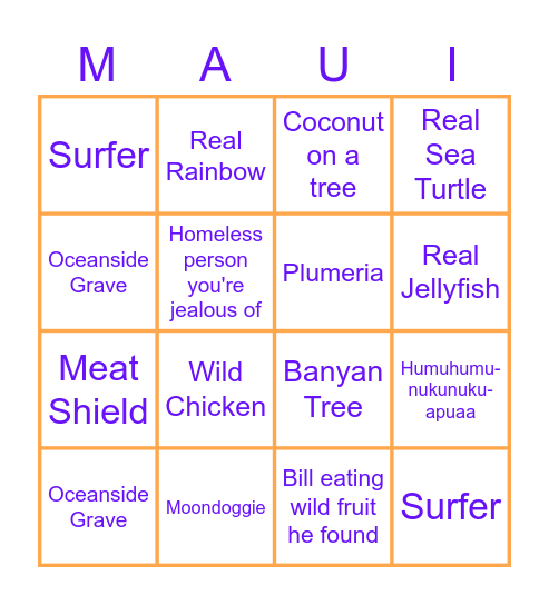 HAWAII BINGO Card