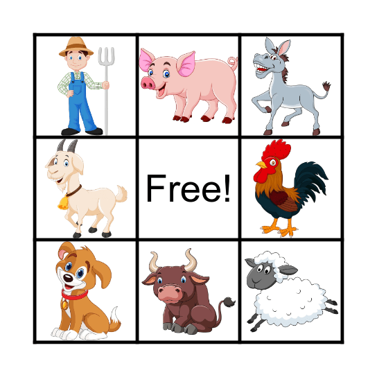 Farm Animals/Los Animales de Granja Bingo Card