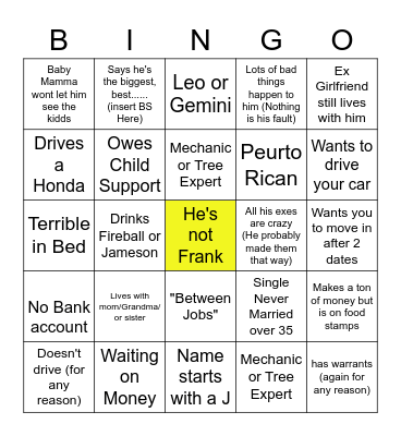New Guy Bingo Card