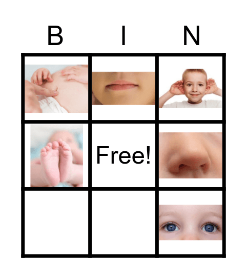 parts of the body Bingo Card