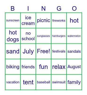 SUMMERTIME Bingo Card