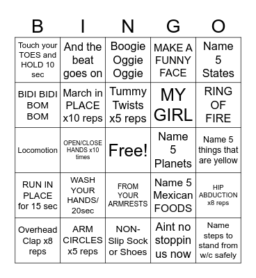 WILD CARDIO BINGO Card