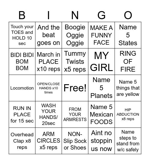 WILD CARDIO BINGO Card