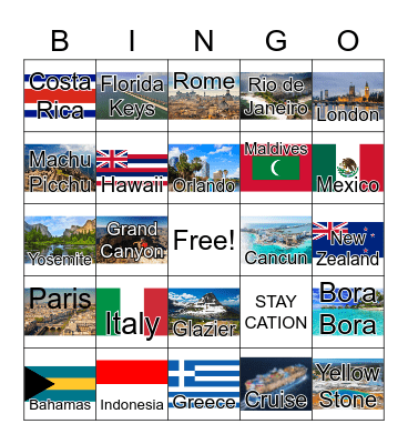 Best Vacation Spots Bingo Card