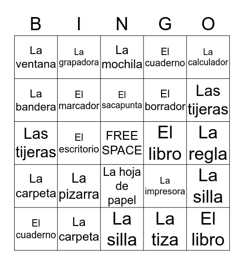 School Supplies  Bingo Card