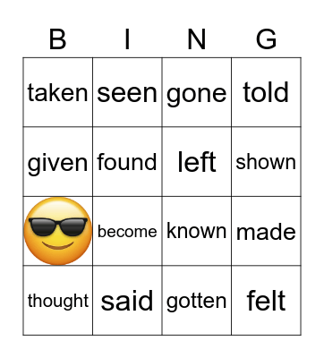 Most Common Irregular Verbs (Past Participle) Bingo Card