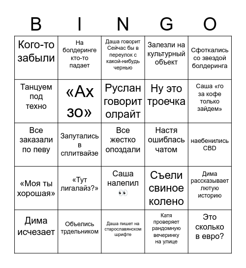 ВАЛУНЫ В ПРАГЕ Bingo Card