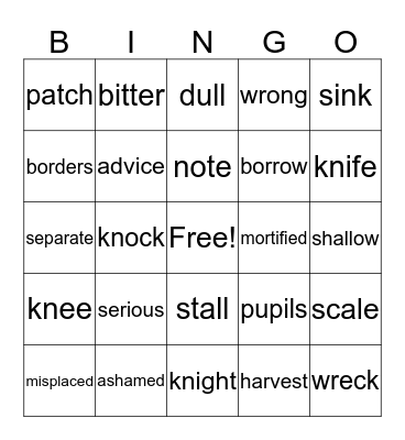 lesson 8 Bingo Card