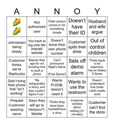 Customer Bingo Card