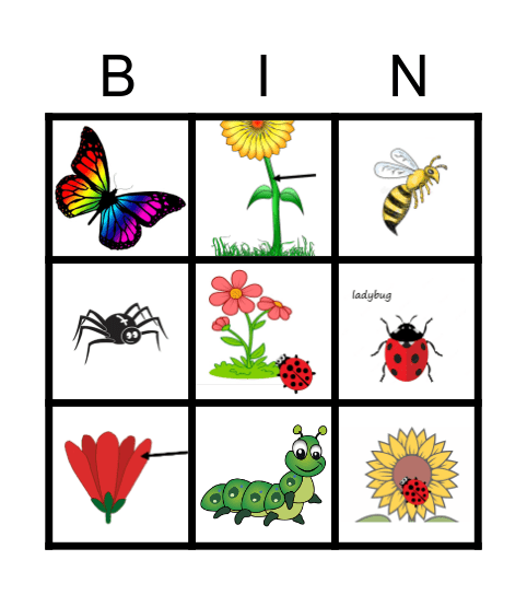 Engels thema bloemen en insecten Bingo Card