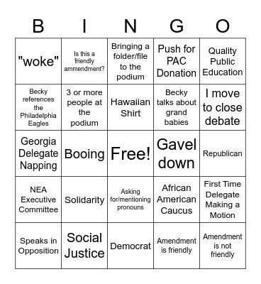 NEA RA - Orlando, FL 2023 Bingo Card