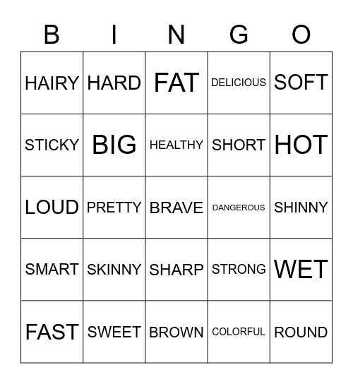 Adjectives Bingo Card