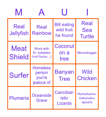 HAWAII BINGO Card