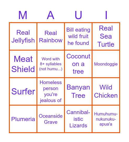 HAWAII BINGO Card