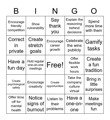 How to motivate Your Team Bingo Card