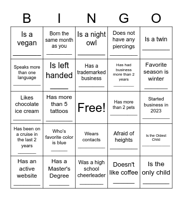 BET Icebreaker BINGO Card