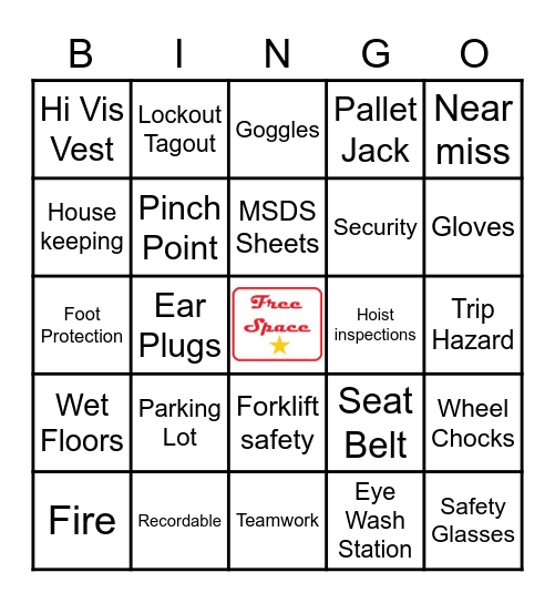 Safety Month Bingo Card