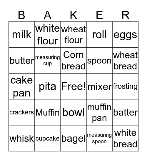 Baked Goods Bingo Card